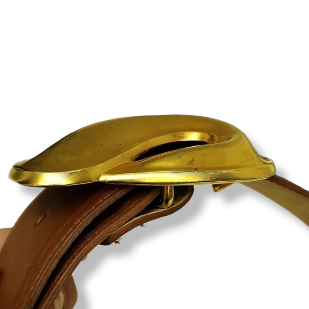 VINTAGE ROBERT LEE MORRIS Leather Belt Gold Swirl Buckle 80s Wearable Art Deco - Picture 15 of 16